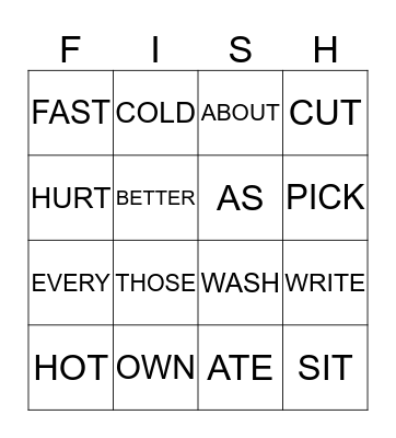 FISH Bingo Card