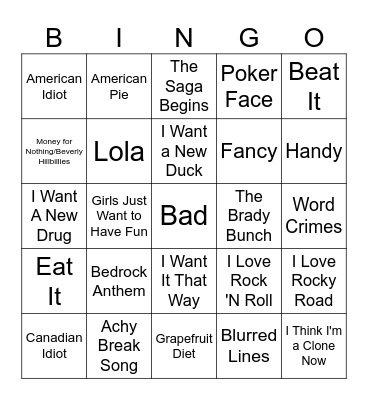 Weird Al Bingo Night Bingo Card