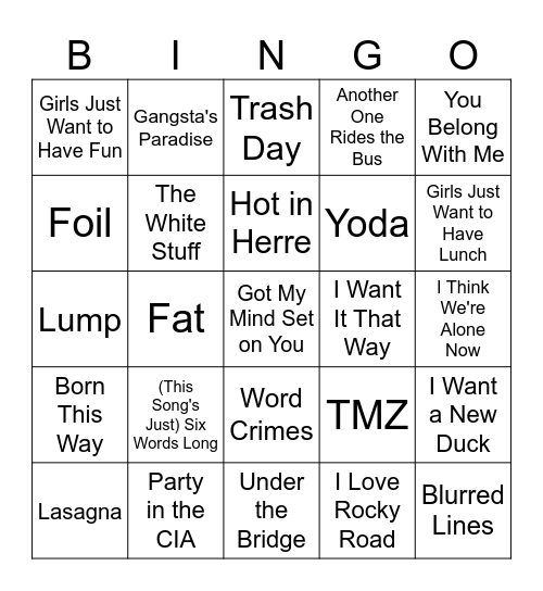 Weird Al Bingo Night Bingo Card