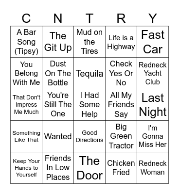 Country Pop Bingo Card