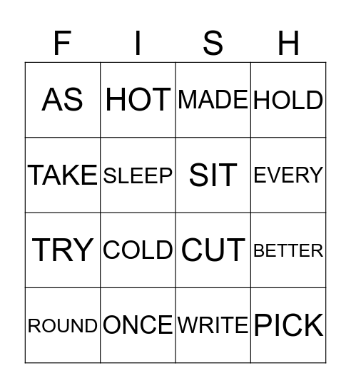 FISH Bingo Card
