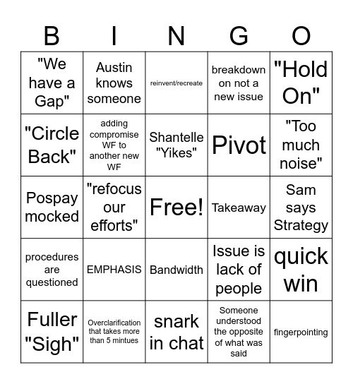 Jed's Large Loss Bingo Card