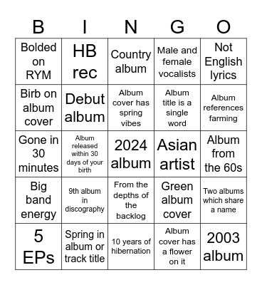 Spring Bingo Card