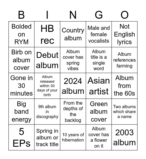 Spring Bingo Card