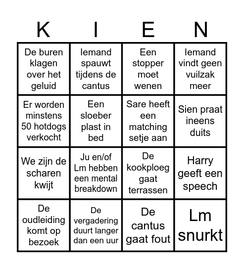 Kowboy Kamp Bingo Card