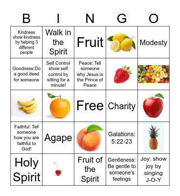 Fruit of the Spirit Bingo Card