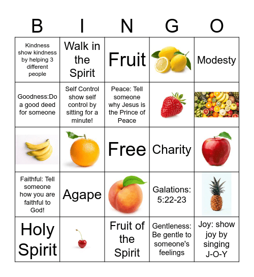 Fruit of the Spirit Bingo Card