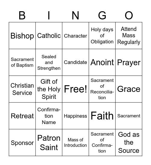 CONFIRMATION  Bingo Card