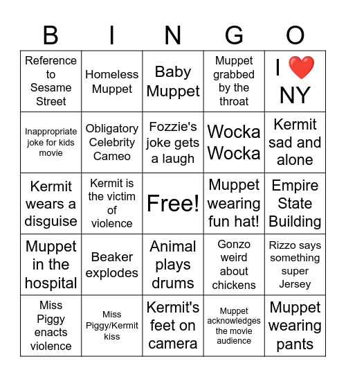 MUPPETS IN MANHATTAN Bingo Card