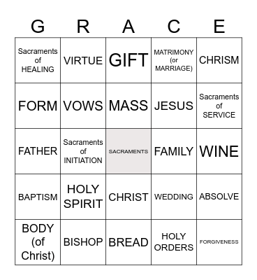 Sacraments Bingo Card