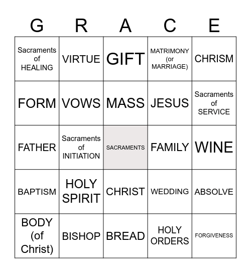 Sacraments Bingo Card