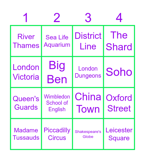 WSE London Bingo Card