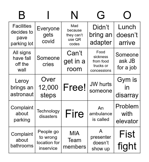 Inservice Bingo Card