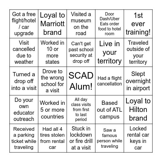 SCAD-ingo Bingo Card