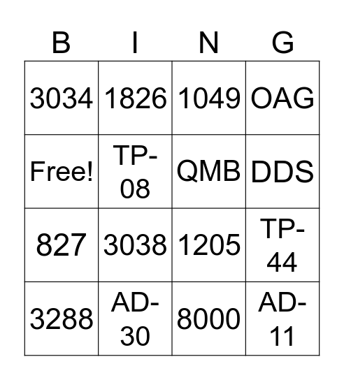 RCA BING! Bingo Card