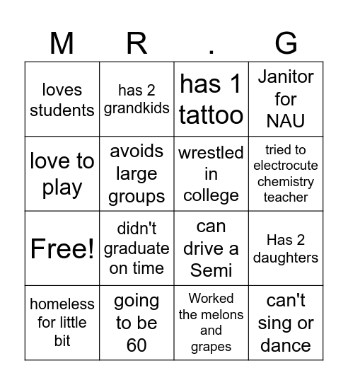 How G are You? Bingo Card