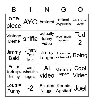 JimmyHere Bingo Card