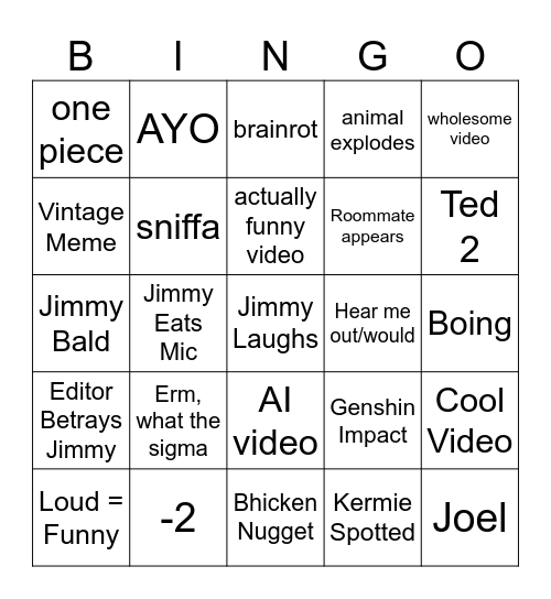 JimmyHere Bingo Card