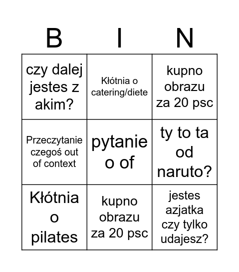 hinka xd Bingo Card