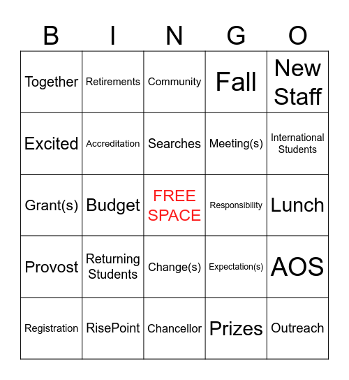 COEBS Bingo Card