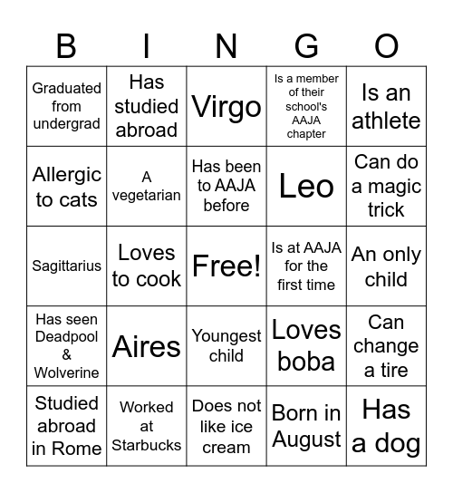 Voices Bingo Card