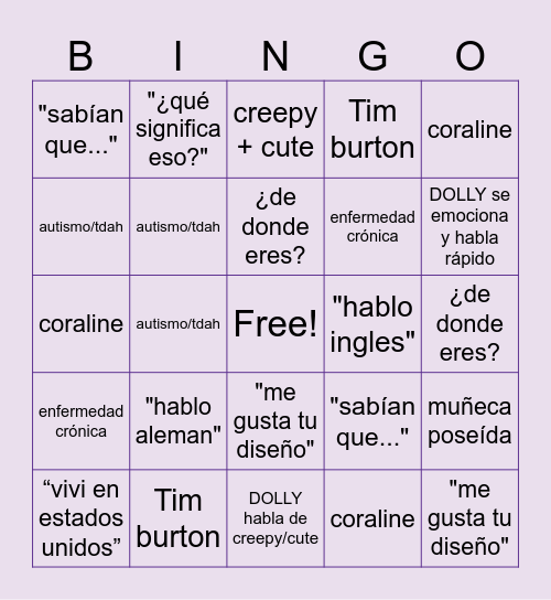 DOLLY stream BINGO Card