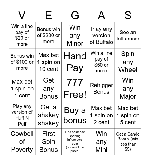 Greatest Vegas Trip Ever Bingo Card