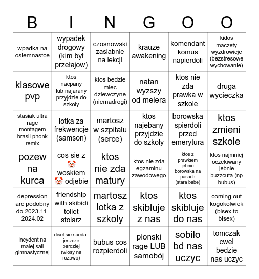 EVENTY W SZKOLE BINGO Card