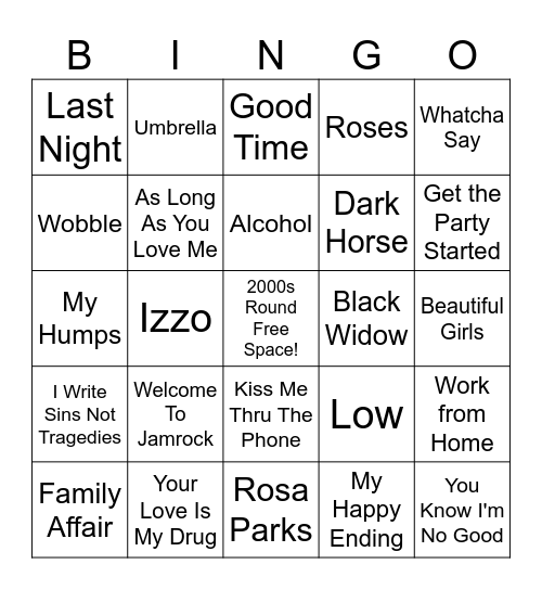 Music Bingo 2000s Bingo Card