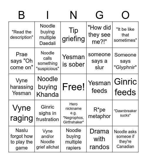 Untitled Bingo Card
