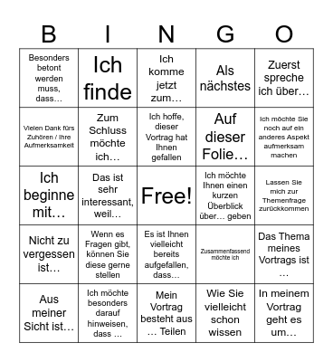 Presentational Language Bingo Card