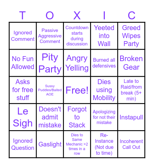 M1-4 Raid Bingo Card