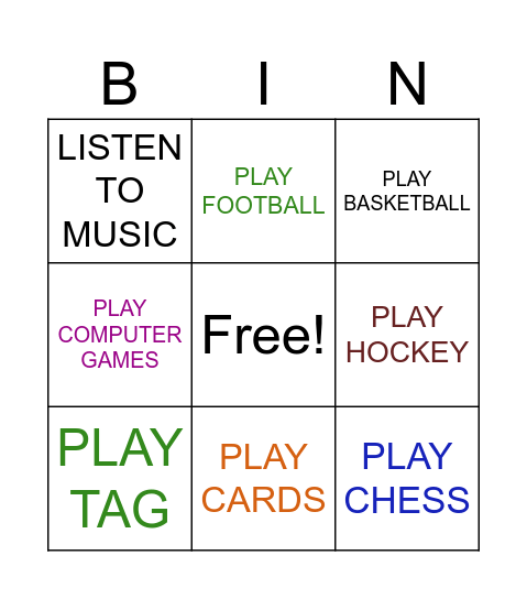 MY WINTER HOLIDAYS - BINGO Card