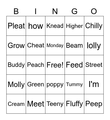 Word Bingo Card