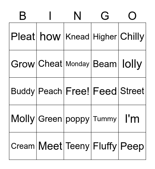 Word Bingo Card