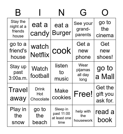 Welcome Back from Winter Break Bingo Card