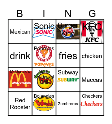 Fast Foods Bingo Card