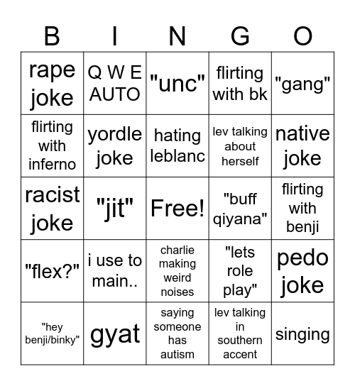 anti (the asians) bingo card Bingo Card