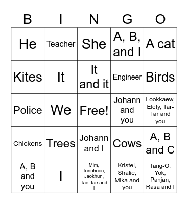 Pronouns Bingo Card