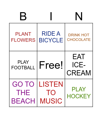 MY WINTER HOLIDAYS- BINGO Card