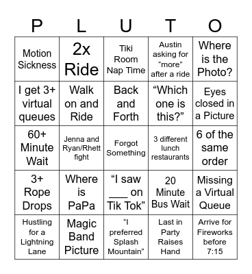 Detering Vacation Bingo Card