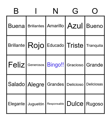 Bingo de Adjetivos Bingo Card