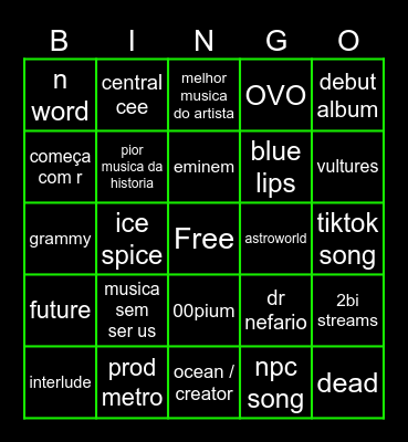 Kais lixo Bingo Card