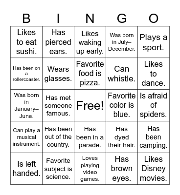 Find Someone Who(se)... Bingo Card