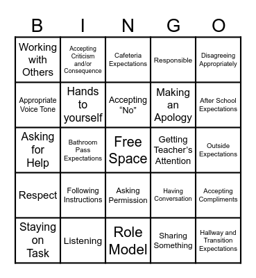 International Class Expectations Bingo Card
