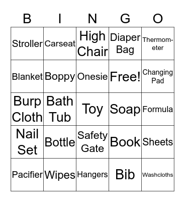 Baby Bingo Card