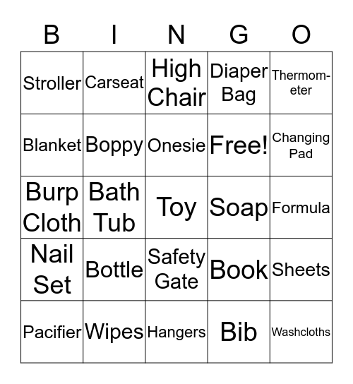 Baby Bingo Card
