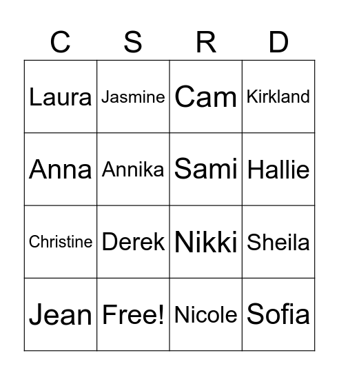 tPX CSRD Bingo Card