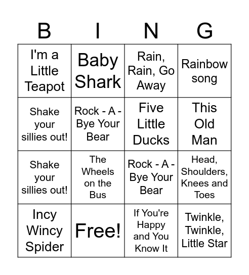 Music Bingo Card