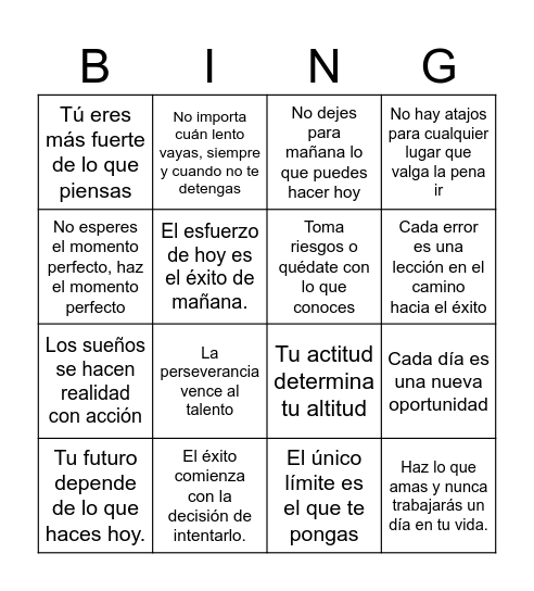 Automotivación Bingo Card